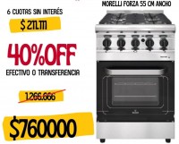 COCINA MORELLI FORZA 55 CM PUERTA VIDRIO REJA FUNDICION 18049-P