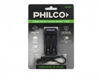 CARGADOR DE PILAS P/2 PILAS AA/AAA  PHILCO CARGA USB TIPO C -CU2PI